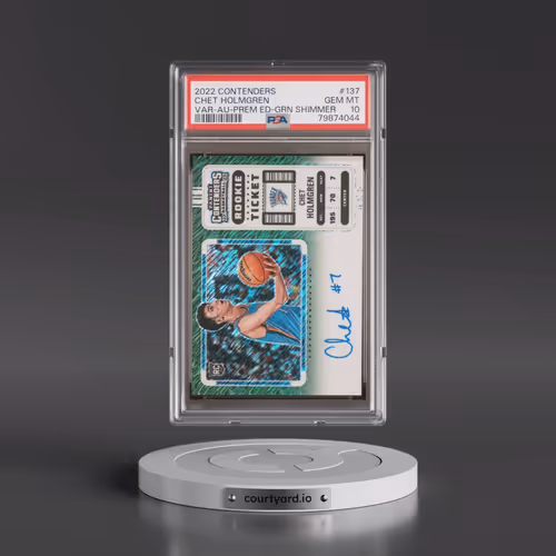2022 Panini Contenders #137 Chet Holmgren - Variation-Autograph-Premium Edition-Green Shimmer (PSA 1