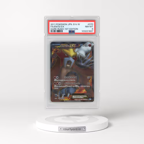 2011 Pokémon Black & White Dark Rush #070 Entei EX - 1st Edition Holo Full Art (PSA 8 NM-MT)