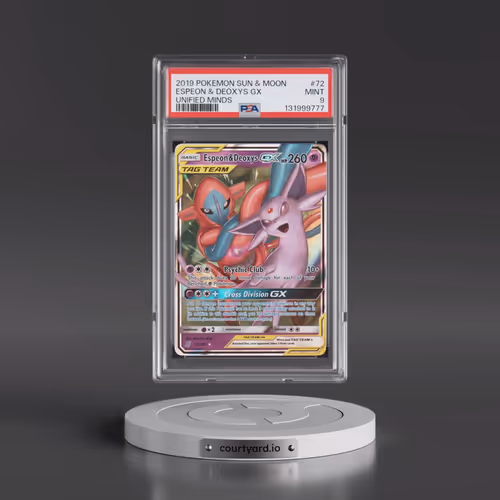 2019 Pokémon Sun & Moon Unified Minds #72 Espeon & Deoxys GX - Holo (PSA 9 MINT)