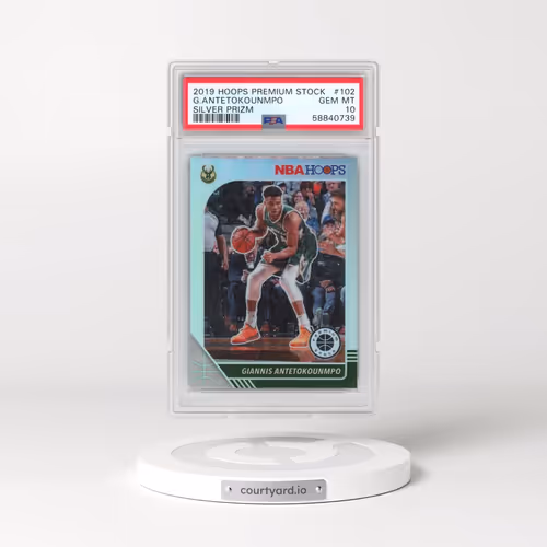2019 Panini Hoops Premium Stock #102 Giannis Antetokounmpo - Silver Prizm (PSA 10 GEM MINT)