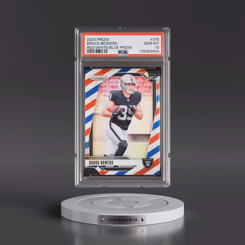 2024 Panini Prizm #315 Brock Bowers - Red/White/Blue Prizm (PSA 10 GEM MINT)