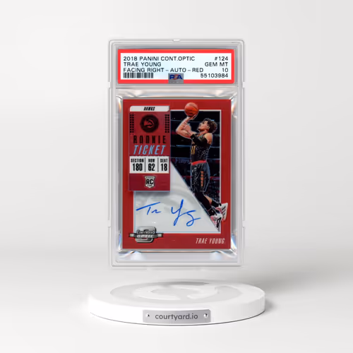 2018 Panini Contenders Optic #124 Trae Young - Facing Right-Autograph-Red (PSA 10 GEM MINT)
