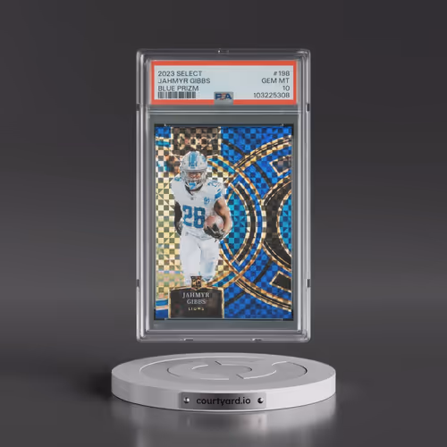 2023 Panini Select #198 Jahmyr Gibbs - Blue Prizm (PSA 10 GEM MINT)