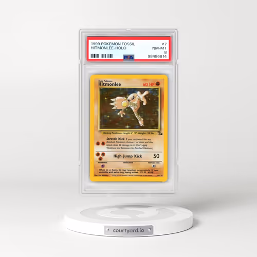 1999 Pokémon Fossil #7 Hitmonlee - Holo (PSA 8 NM-MT)