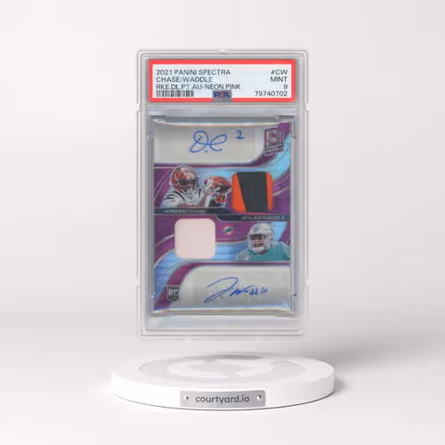 2021 Panini Spectra Rookie Dual Patch Autographs #CW JA'Marr Chase/Jaylen Waddle - Neon Pink (PSA 9 MINT)