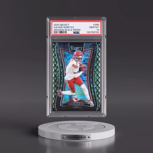 2024 Panini Select #385 Xavier Worthy - Dragon Scale Prizm (PSA 10 GEM MINT)