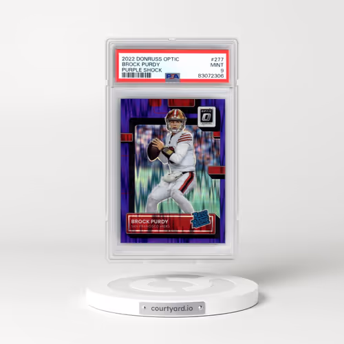 2022 Panini Donruss Optic #277 Brock Purdy - Purple Shock (PSA 9 MINT)