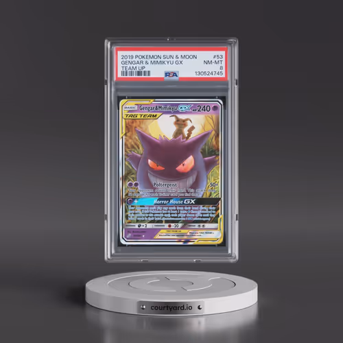 2019 Pokémon Sun & Moon Team Up #53 Gengar & Mimikyu GX - Holo (PSA 8 NM-MT)