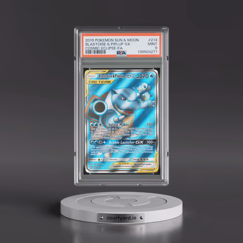 2019 Pokémon Sun & Moon Cosmic Eclipse #214 Blastoise & Piplup GX - Holo Full Art (PSA 9 MINT)