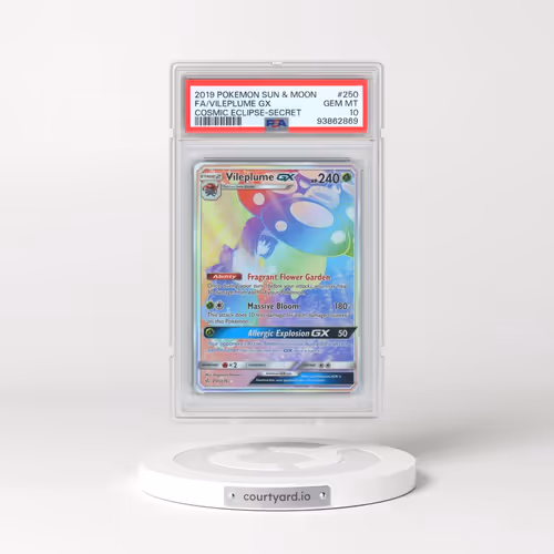 2019 Pokémon Sun & Moon Cosmic Eclipse #250 Vileplume GX - Holo Full Art Secret (PSA 10 GEM MINT)