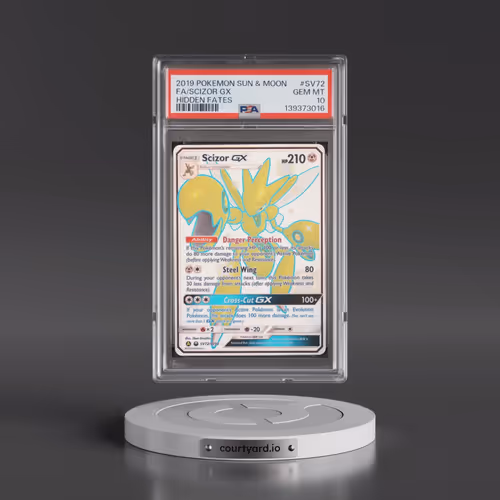2019 Pokémon Sun & Moon Hidden Fates #SV72 Scizor GX - Holo Full Art (PSA 10 GEM MINT)