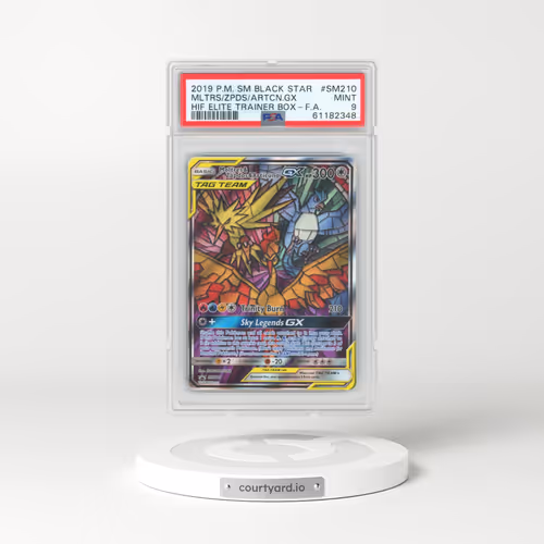 2019 Pokémon SM Black Star Promo #SM210 Moltres & Zapdos & Articuno GX - Holo Full Art Hidden Fates Elite Trainer Box (PSA 9 MINT)