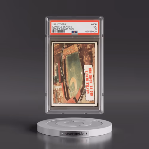 1961 Topps #406 Mantle Blasts - 565 FT. Home Run (PSA 5 EX)
