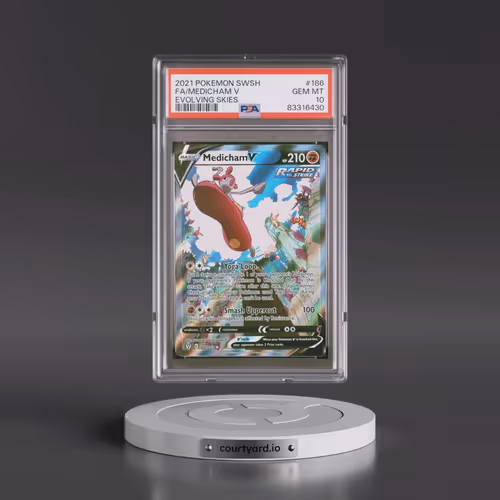 2021 Pokémon Sword & Shield Evolving Skies #186 Medicham V - Holo Full Art (PSA 10 GEM MINT)