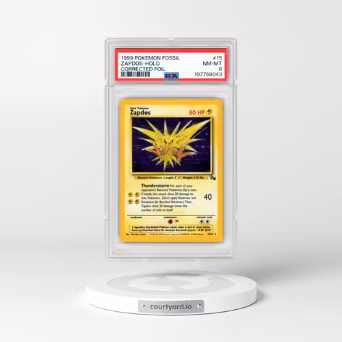 1999 Pokémon Fossil #15 Zapdos - Holo Corrected Foil (PSA 8 NM-MT)