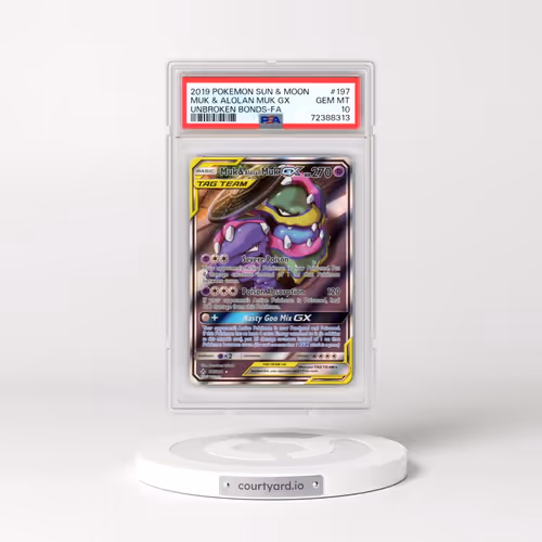 2019 Pokémon Sun & Moon Unbroken Bonds #197 Muk & Alolan Muk GX - Holo Full Art (PSA 10 GEM MINT)