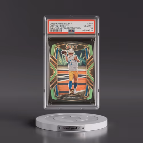 2020 Panini Select #244 Justin Herbert - Die-Cut Neon Green Prizm (PSA 10 GEM MINT)