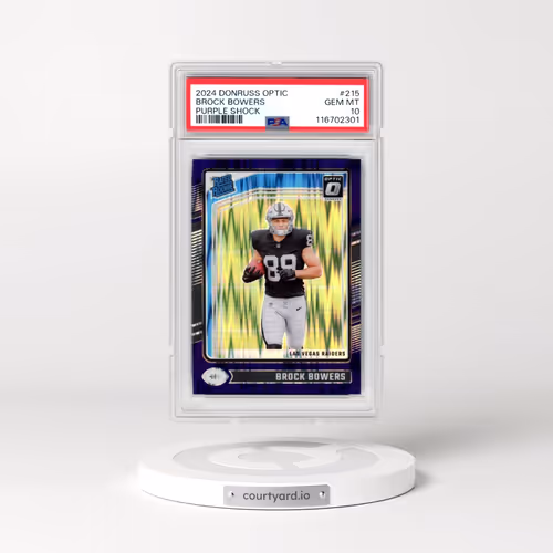 2024 Panini Donruss Optic #215 Brock Bowers - Purple Shock (PSA 10 GEM MINT)