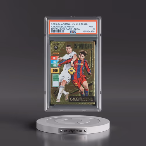 2023 Panini Adrenalyn XL Laliga Dream Box Card Unica Cristiano Ronaldo/Lionel Messi (PSA 9 MINT)