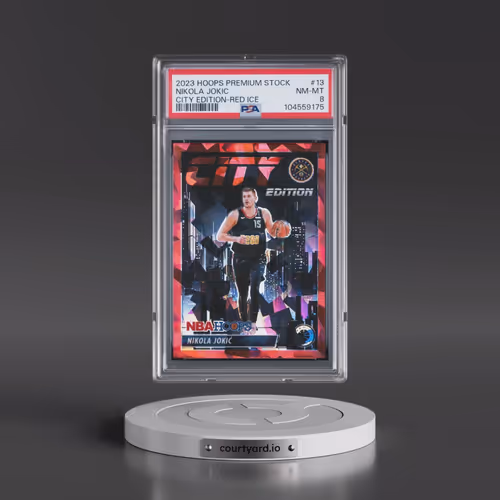 2023 Panini Hoops Premium Stock City Edition #13 Nikola Jokic - Red Ice (PSA 8 NM-MT)