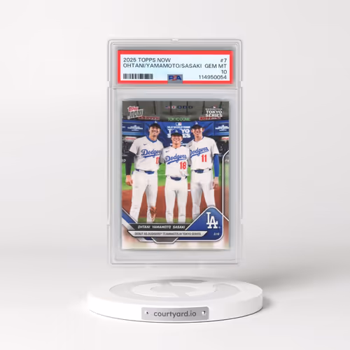 2025 Topps Now #7 Roki Sasaki/Shohei Ohtani/Yoshinobu Yamamoto (PSA 10 GEM MINT)