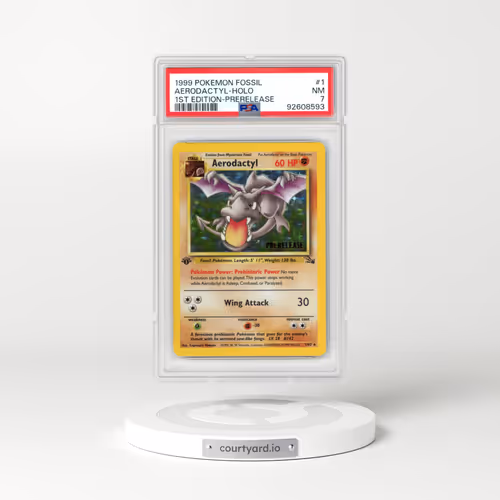 1999 Pokémon Fossil #1 Aerodactyl - 1st Edition Holo Prerelease (PSA 7 NM)