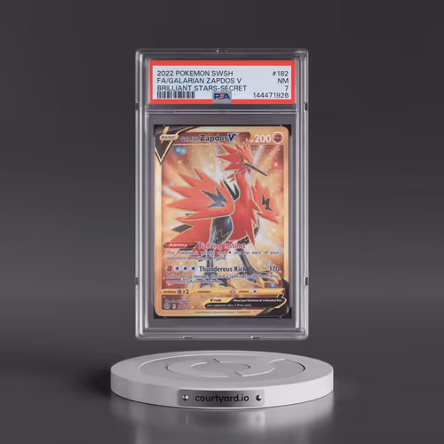 2022 Pokémon Sword & Shield Brilliant Stars #182 Galarian Zapdos V - Holo Full Art Secret (PSA 7 NM)