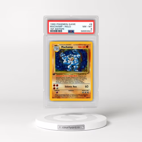 1999 Pokémon Game #8 Machamp - 1st Edition Holo (PSA 8 NM-MT)