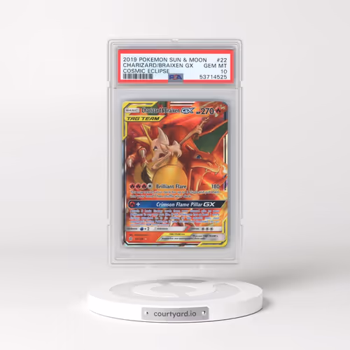 2019 Pokémon Sun & Moon Cosmic Eclipse #22 Charizard & Braixen GX - Holo (PSA 10 GEM MINT)