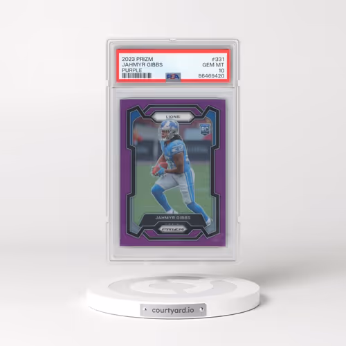 2023 Panini Prizm #331 Jahmyr Gibbs - Purple Prizm (PSA 10 GEM MINT)
