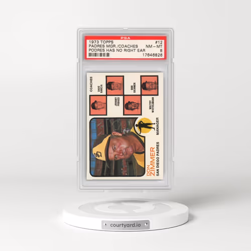 1973 Topps #12 Padres Mgr./Coaches - Podres No Right Ear (PSA 8 NM-MT)