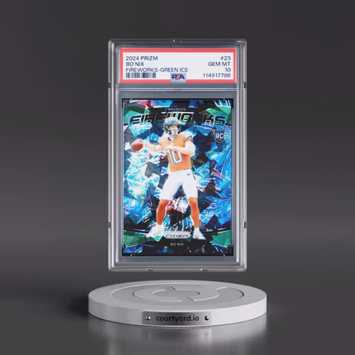 2024 Panini Prizm Fireworks #23 Bo Nix - Green Ice (PSA 10 GEM MINT)