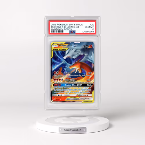 2019 Pokémon Sun & Moon Unbroken Bonds #20 Reshiram & Charizard GX - Holo (PSA 10 GEM MINT)