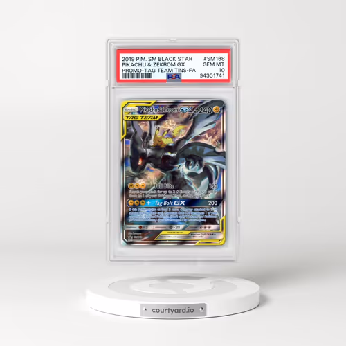 2019 Pokémon SM Black Star Promo #SM168 Pikachu & Zekrom GX - Holo Full Art Tag Team Tins (PSA 10 GEM MINT)