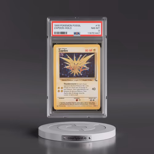 1999 Pokémon Fossil #15 Zapdos - Holo (PSA 8 NM-MT)