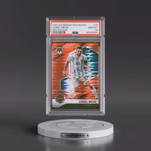 2021-2022 Panini Mosaic FIFA Road to World Cup #10 Lionel Messi - Red Pulsar (PSA 10 GEM MINT)