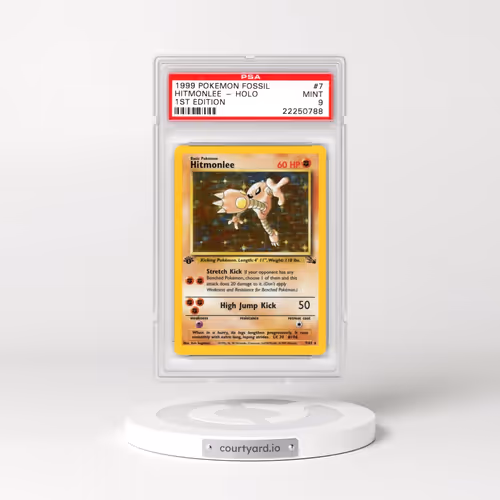1999 Pokémon Fossil #7 Hitmonlee - 1st Edition Holo (PSA 9 MINT)