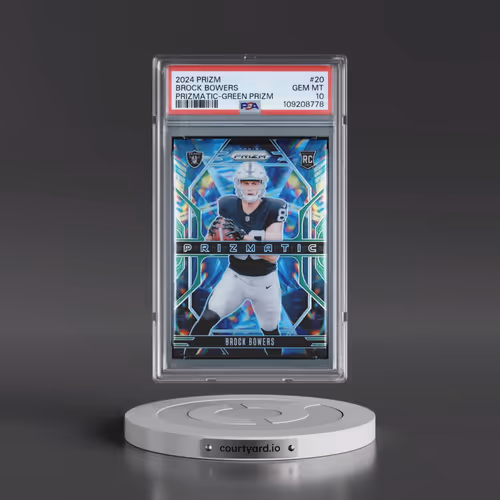 2024 Panini Prizm Prizmatic #20 Brock Bowers - Green Prizm (PSA 10 GEM MINT)