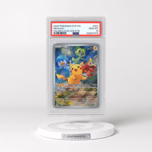 2023 Pokémon Svp EN-SV Black Star Promo #027 Pikachu - Paldea Evolved Elite Trainer Box (PSA 10 GEM MINT)