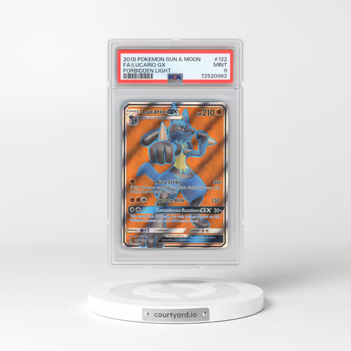 2018 Pokémon Sun & Moon Forbidden Light #122 Lucario GX - Holo Full Art (PSA 9 MINT)