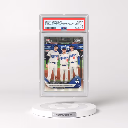2025 Topps Now #7SSP Roki Sasaki/Shohei Ohtani/Yoshinobu Yamamoto (PSA 10 GEM MINT)