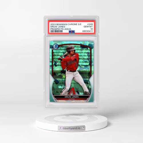 2023 Bowman Chrome Sapphire Edition Prospects #249 Druw Jones - Aqua (PSA 10 GEM MINT)
