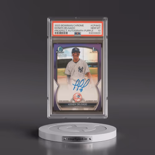 2023 Bowman Chrome Prospect Autographs #CPAKD Keiner Delgado - Purple Refractor (PSA 10 GEM MINT)
