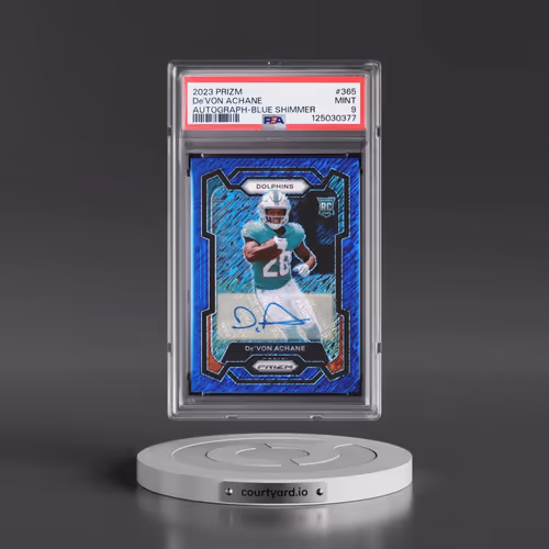 2023 Panini Prizm #365 DE'Von Achane - Autograph-Blue Shimmer (PSA 9 MINT)