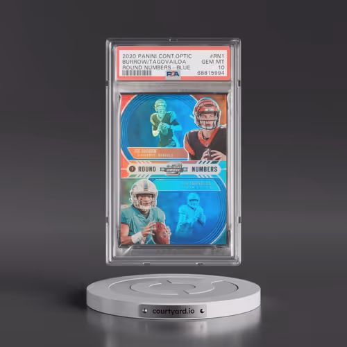 2020 Panini Contenders Optic Round Numbers #RN1 Joe Burrow/Tua Tagovailoa - Blue (PSA 10 GEM MINT)