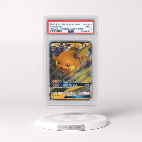 2019 Pokémon SM Black Star Promo #SM213 Raichu GX - Holo Hidden Fates Tins (PSA 9 MINT)