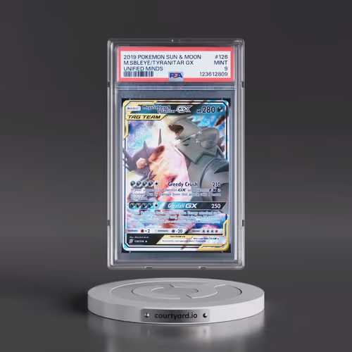 2019 Pokémon Sun & Moon Unified Minds #126 Mega Sableye & Tyranitar GX - Holo (PSA 9 MINT)