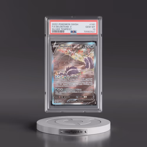 2022 Pokémon Sword & Shield Silver Tempest #181 Skuntank V - Holo Full Art (PSA 10 GEM MINT)