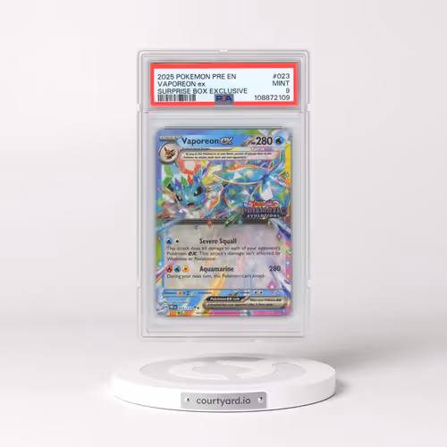 2025 Pokémon Pre EN-Prismatic Evolutions #023 Vaporeon EX - Holo Surprise Box Exclusive (PSA 9 MINT)