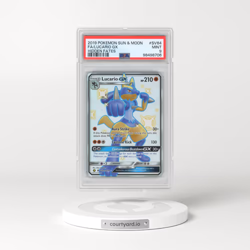 2019 Pokémon Sun & Moon Hidden Fates #SV64 Lucario GX - Holo Full Art (PSA 9 MINT)